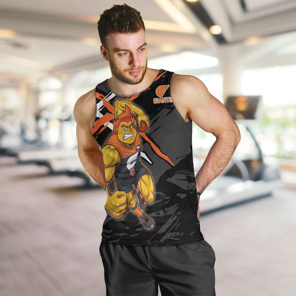 Greater Western Sydney Giants Men Tank Top Orange Muscular Mascot Graphic - Abstract Paint Splatter Art