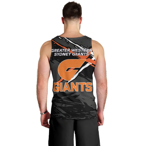 Greater Western Sydney Giants Men Tank Top Orange Muscular Mascot Graphic - Abstract Paint Splatter Art