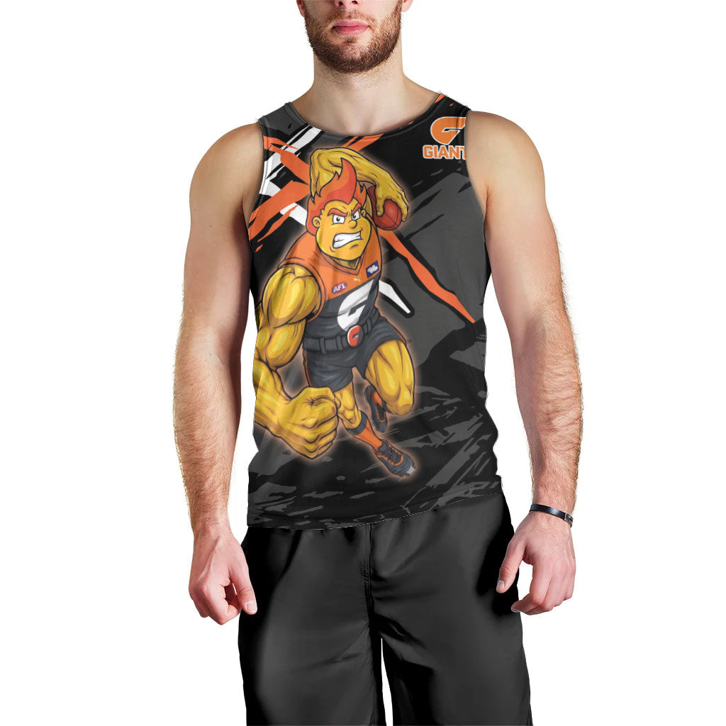 Greater Western Sydney Giants Men Tank Top Orange Muscular Mascot Graphic - Abstract Paint Splatter Art
