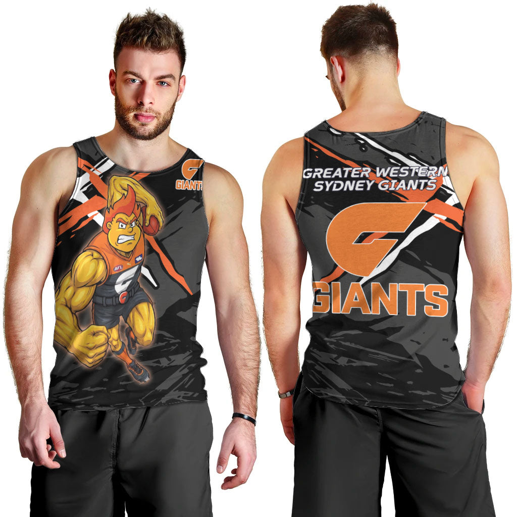 Greater Western Sydney Giants Men Tank Top Orange Muscular Mascot Graphic - Abstract Paint Splatter Art