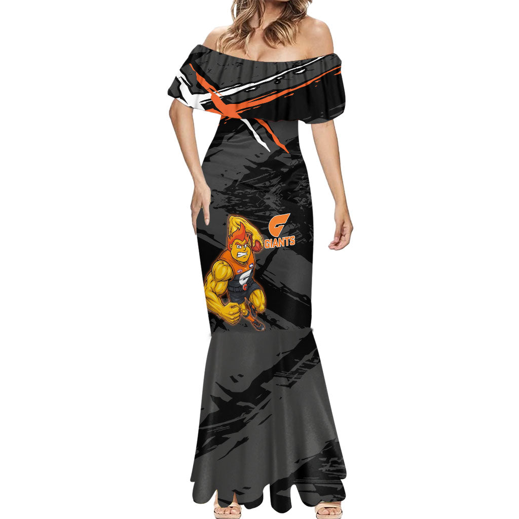 Greater Western Sydney Giants Mermaid Dress Orange Muscular Mascot Graphic - Abstract Paint Splatter Art