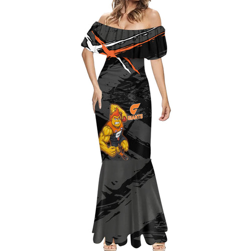 Greater Western Sydney Giants Mermaid Dress Orange Muscular Mascot Graphic - Abstract Paint Splatter Art