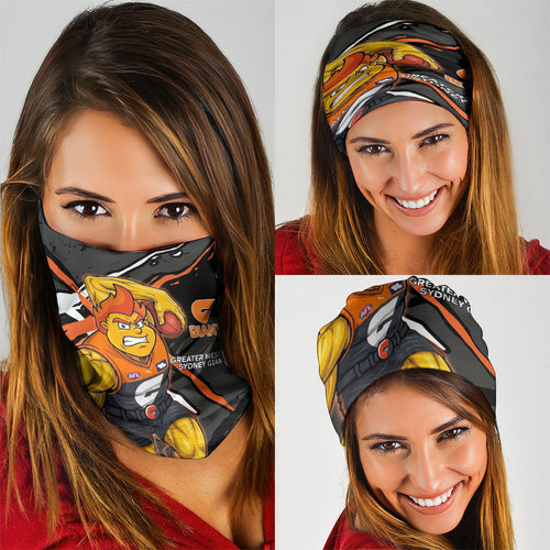 Greater Western Sydney Giants Neck Gaiter Orange Muscular Mascot Graphic - Abstract Paint Splatter Art