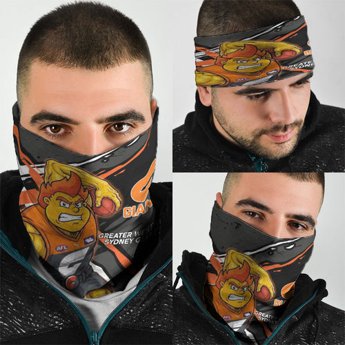 Greater Western Sydney Giants Neck Gaiter Orange Muscular Mascot Graphic - Abstract Paint Splatter Art