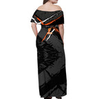 Greater Western Sydney Giants Off Shoulder Maxi Dress Orange Muscular Mascot Graphic - Abstract Paint Splatter Art