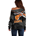 Greater Western Sydney Giants Off Shoulder Sweater Orange Muscular Mascot Graphic - Abstract Paint Splatter Art