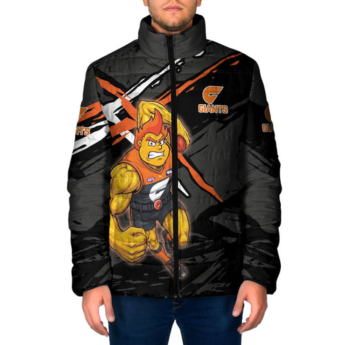 Greater Western Sydney Giants Padded Jacket Orange Muscular Mascot Graphic - Abstract Paint Splatter Art