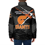 Greater Western Sydney Giants Padded Jacket Orange Muscular Mascot Graphic - Abstract Paint Splatter Art