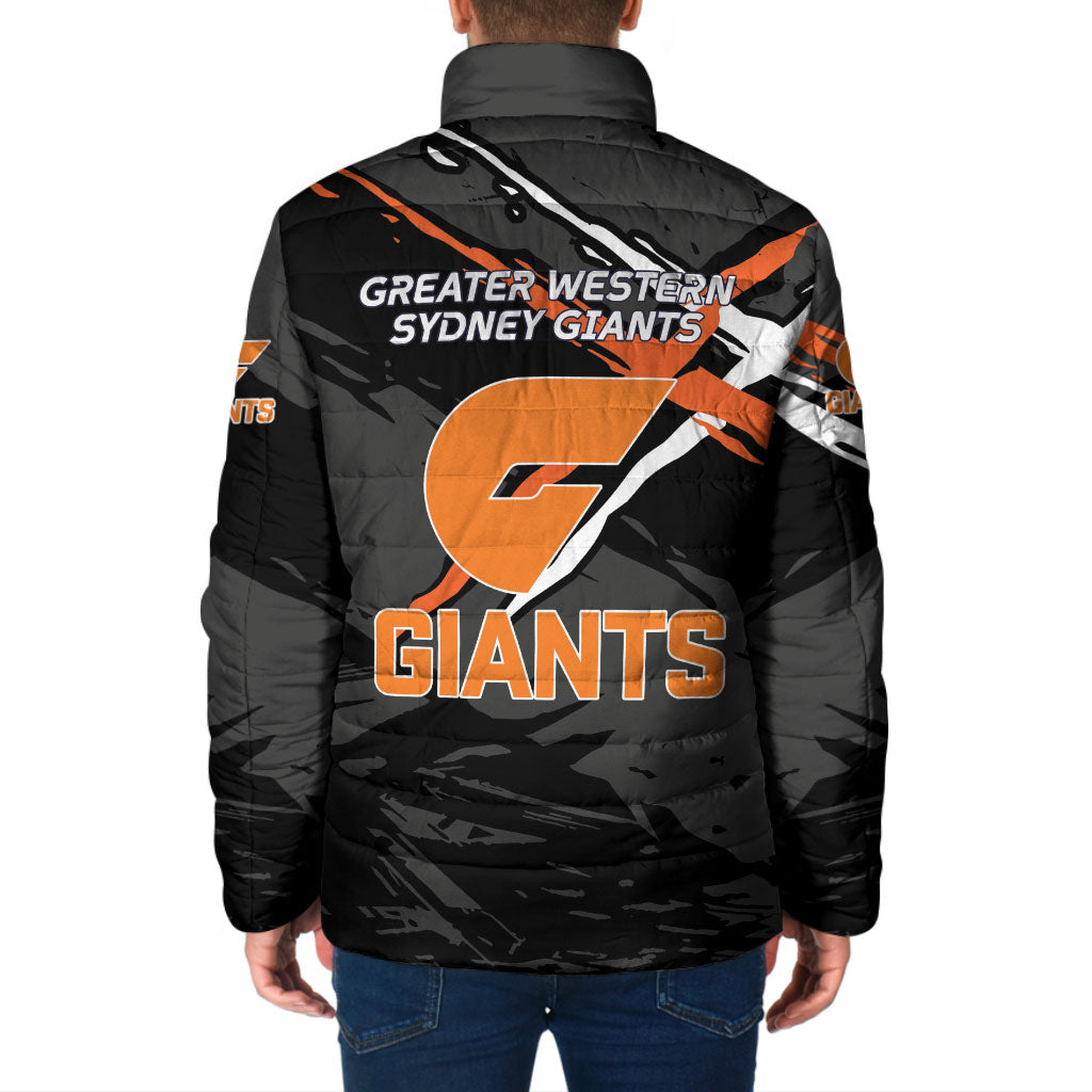 Greater Western Sydney Giants Padded Jacket Orange Muscular Mascot Graphic - Abstract Paint Splatter Art