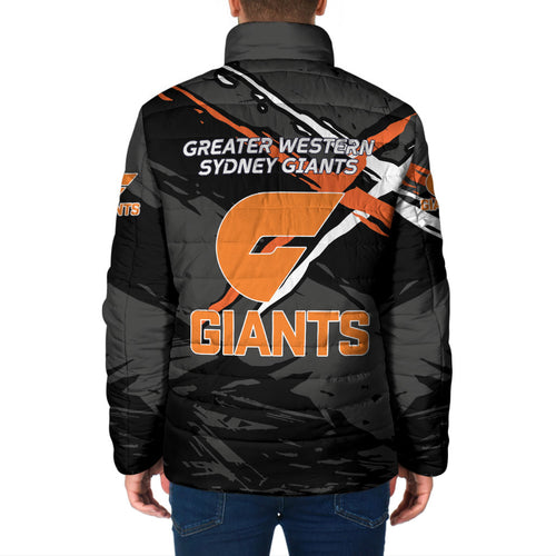 Greater Western Sydney Giants Padded Jacket Orange Muscular Mascot Graphic - Abstract Paint Splatter Art