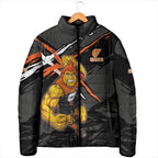 Greater Western Sydney Giants Padded Jacket Orange Muscular Mascot Graphic - Abstract Paint Splatter Art