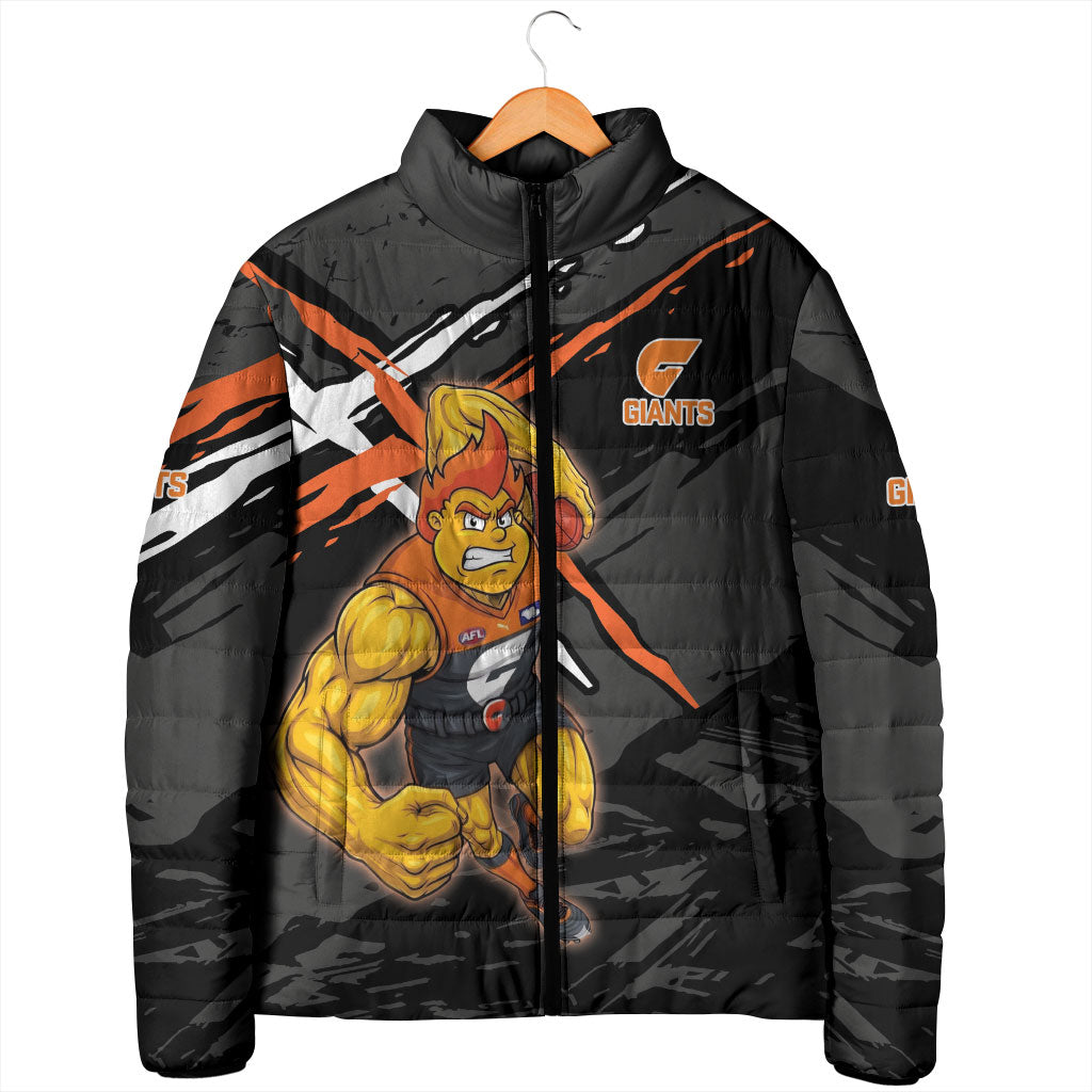 Greater Western Sydney Giants Padded Jacket Orange Muscular Mascot Graphic - Abstract Paint Splatter Art