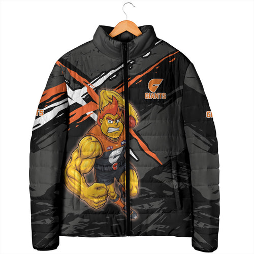 Greater Western Sydney Giants Padded Jacket Orange Muscular Mascot Graphic - Abstract Paint Splatter Art