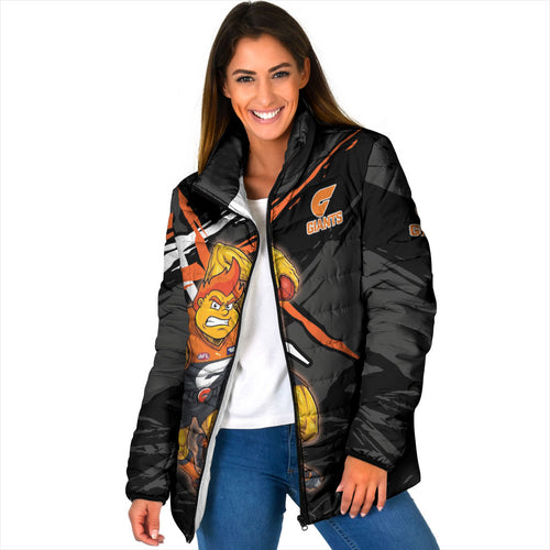 Greater Western Sydney Giants Padded Jacket Orange Muscular Mascot Graphic - Abstract Paint Splatter Art