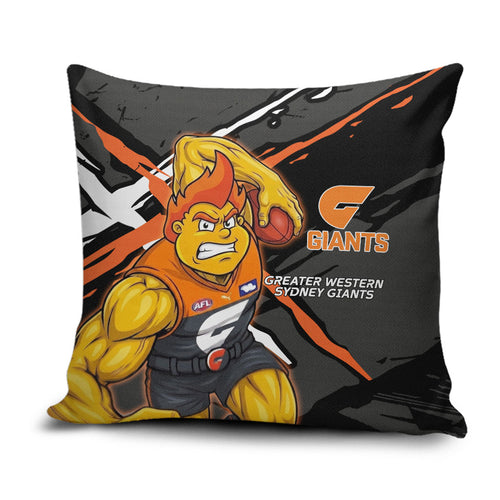 Greater Western Sydney Giants Pillow Cover Orange Muscular Mascot Graphic - Abstract Paint Splatter Art