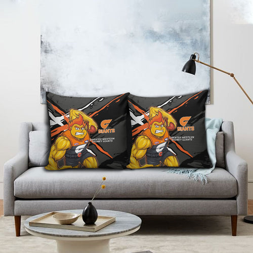 Greater Western Sydney Giants Pillow Cover Orange Muscular Mascot Graphic - Abstract Paint Splatter Art