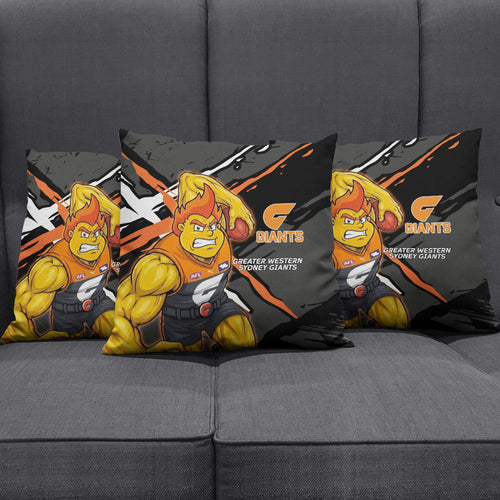Greater Western Sydney Giants Pillow Cover Orange Muscular Mascot Graphic - Abstract Paint Splatter Art