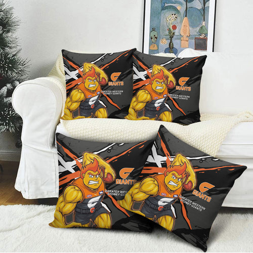 Greater Western Sydney Giants Pillow Cover Orange Muscular Mascot Graphic - Abstract Paint Splatter Art