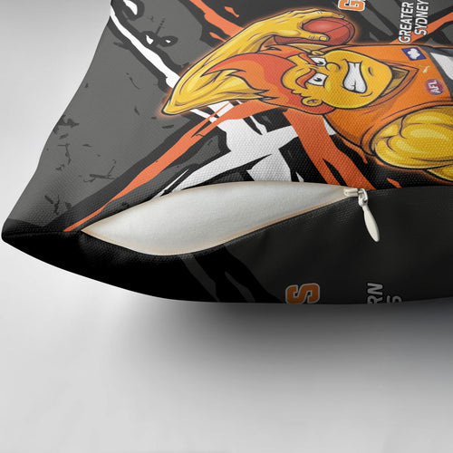 Greater Western Sydney Giants Pillow Cover Orange Muscular Mascot Graphic - Abstract Paint Splatter Art