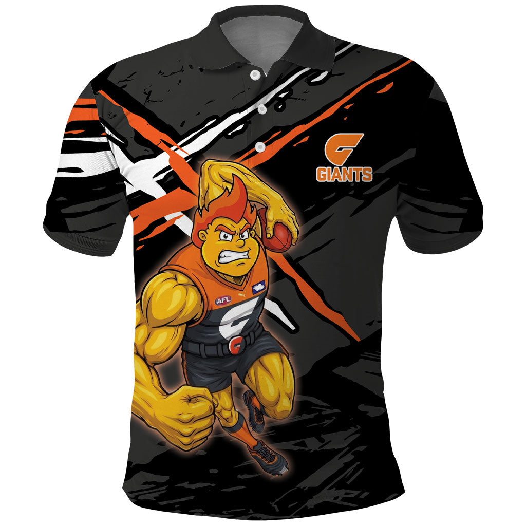 Greater Western Sydney Giants Polo Shirt Orange Muscular Mascot Graphic - Abstract Paint Splatter Art