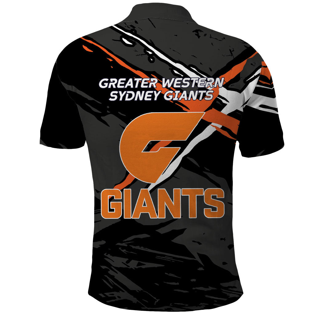 Greater Western Sydney Giants Polo Shirt Orange Muscular Mascot Graphic - Abstract Paint Splatter Art