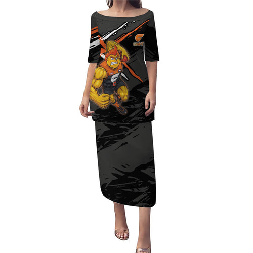Greater Western Sydney Giants Puletasi Orange Muscular Mascot Graphic - Abstract Paint Splatter Art