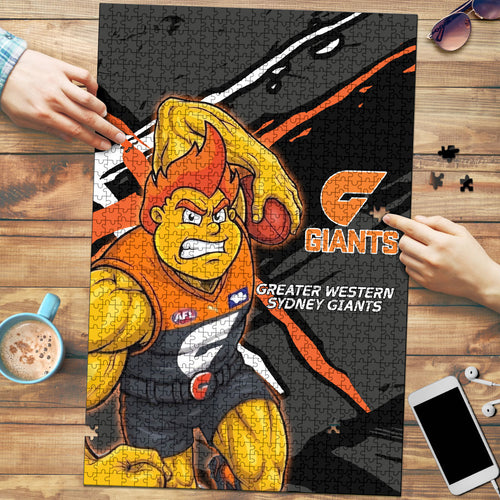 Greater Western Sydney Giants Puzzle Orange Muscular Mascot Graphic - Abstract Paint Splatter Art