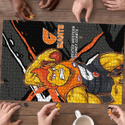 Greater Western Sydney Giants Puzzle Orange Muscular Mascot Graphic - Abstract Paint Splatter Art