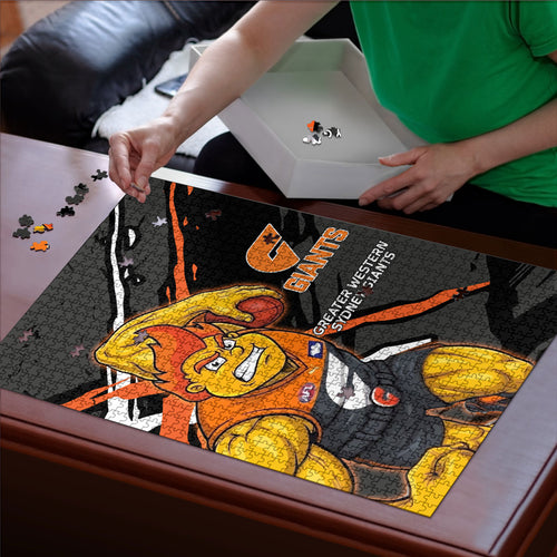 Greater Western Sydney Giants Puzzle Orange Muscular Mascot Graphic - Abstract Paint Splatter Art