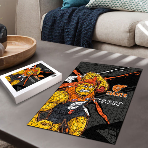 Greater Western Sydney Giants Puzzle Orange Muscular Mascot Graphic - Abstract Paint Splatter Art