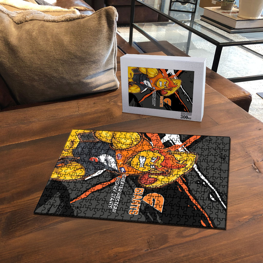 Greater Western Sydney Giants Puzzle Orange Muscular Mascot Graphic - Abstract Paint Splatter Art
