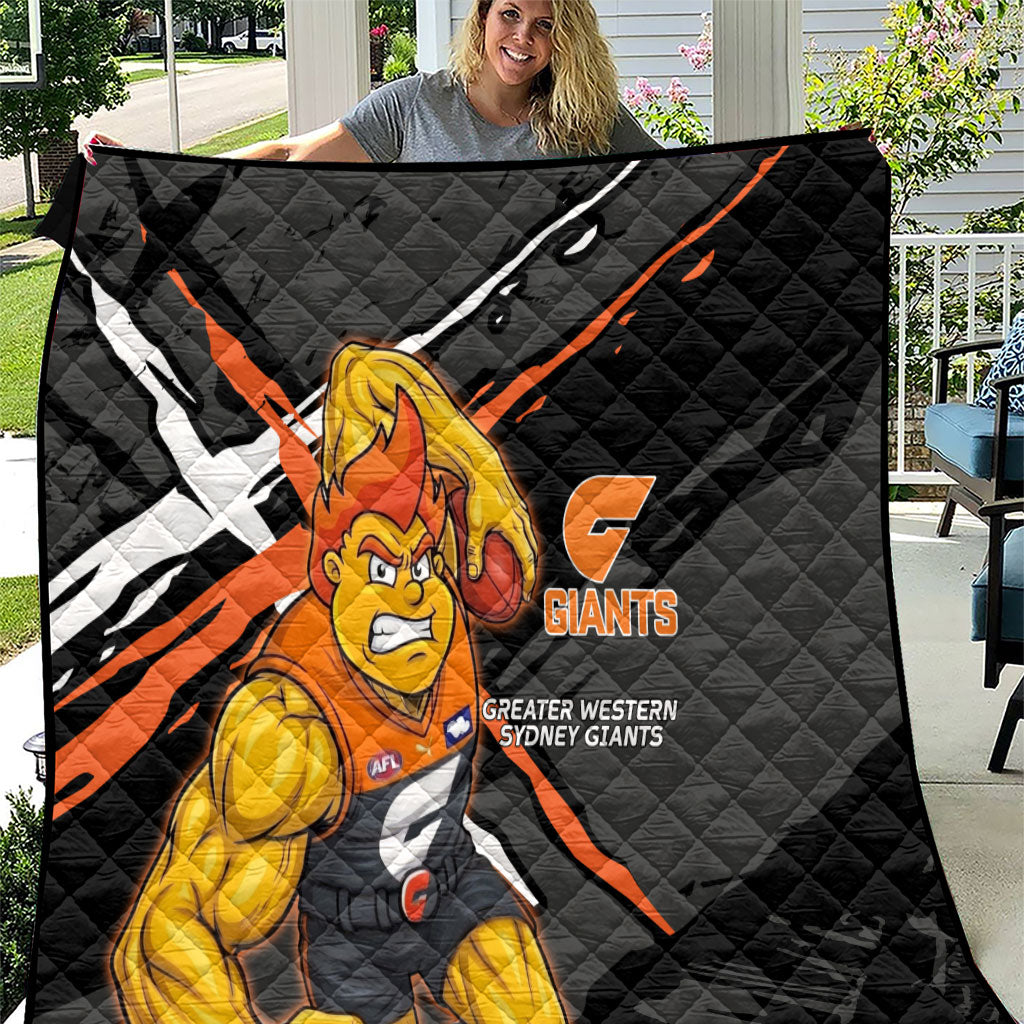 Greater Western Sydney Giants Quilt Orange Muscular Mascot Graphic - Abstract Paint Splatter Art