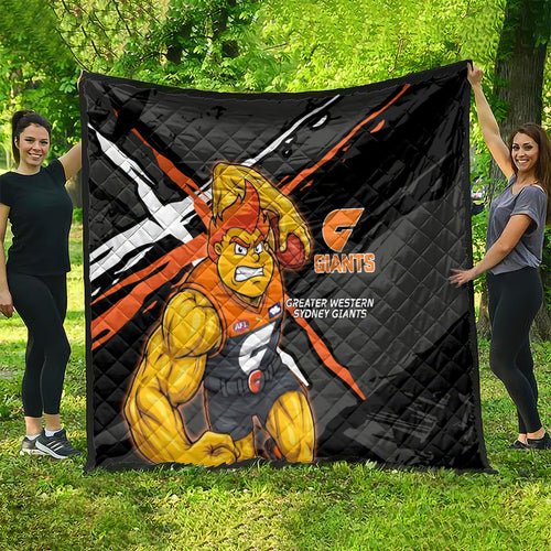 Greater Western Sydney Giants Quilt Orange Muscular Mascot Graphic - Abstract Paint Splatter Art