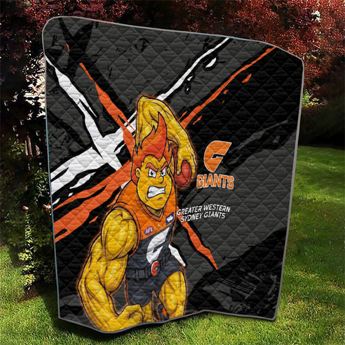 Greater Western Sydney Giants Quilt Orange Muscular Mascot Graphic - Abstract Paint Splatter Art