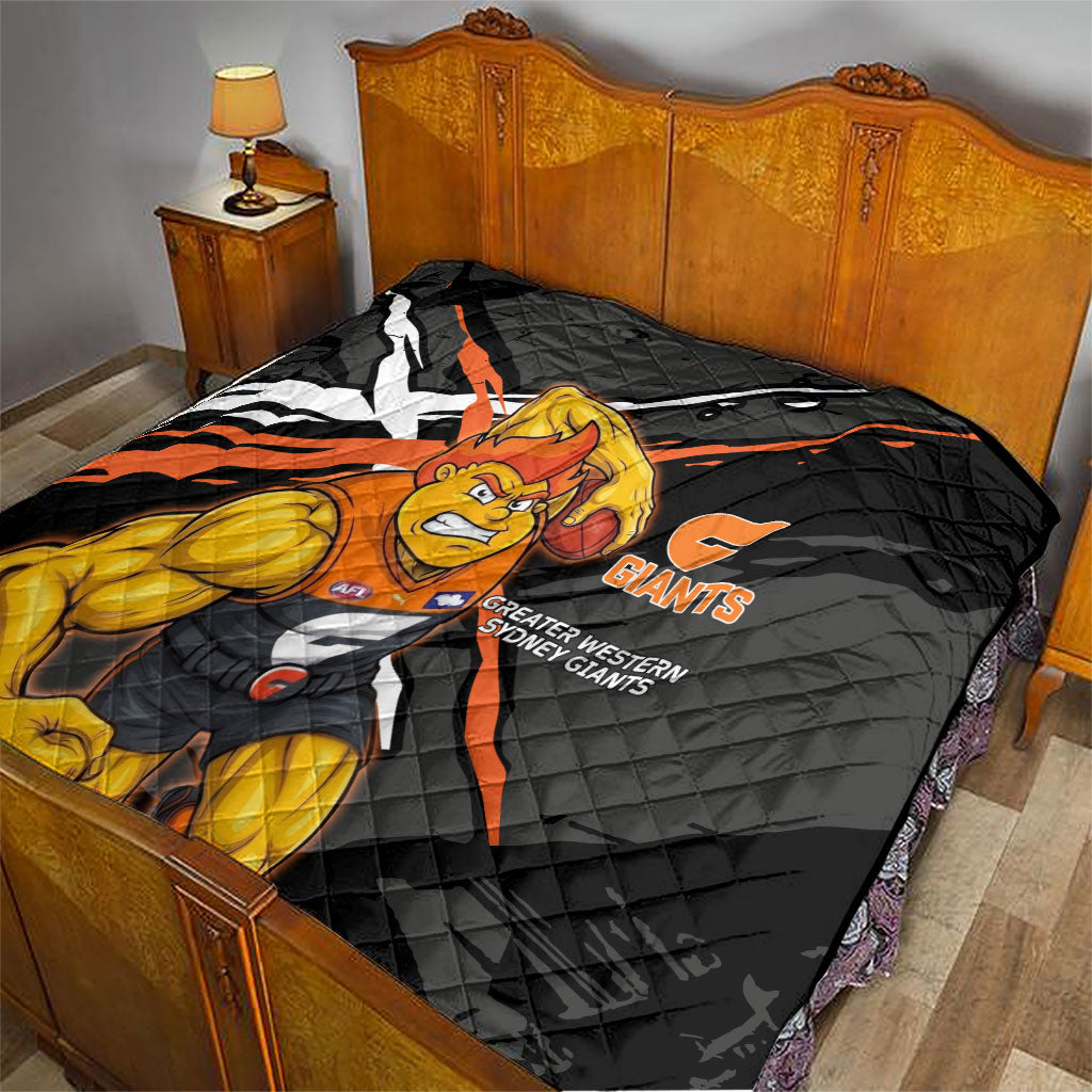 Greater Western Sydney Giants Quilt Orange Muscular Mascot Graphic - Abstract Paint Splatter Art
