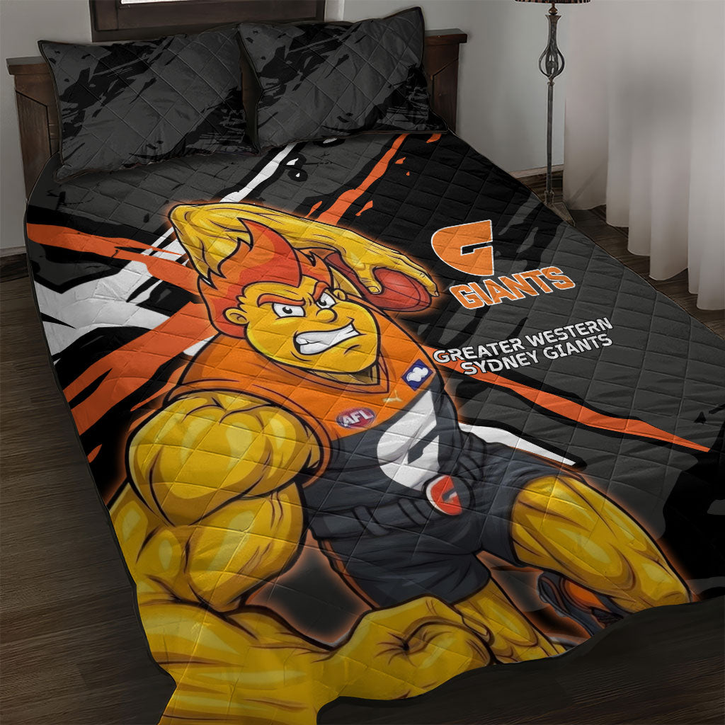 Greater Western Sydney Giants Quilt Bed Set Orange Muscular Mascot Graphic - Abstract Paint Splatter Art