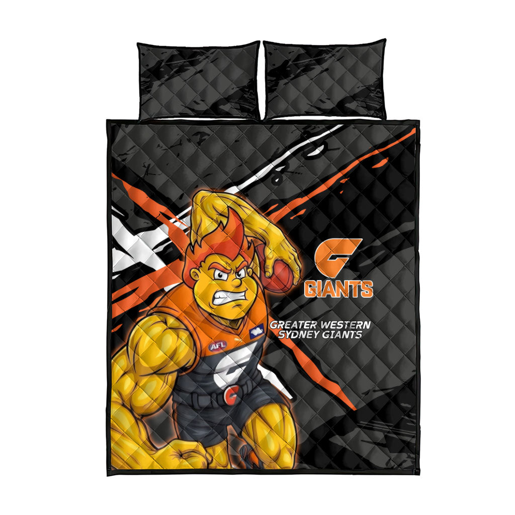 Greater Western Sydney Giants Quilt Bed Set Orange Muscular Mascot Graphic - Abstract Paint Splatter Art