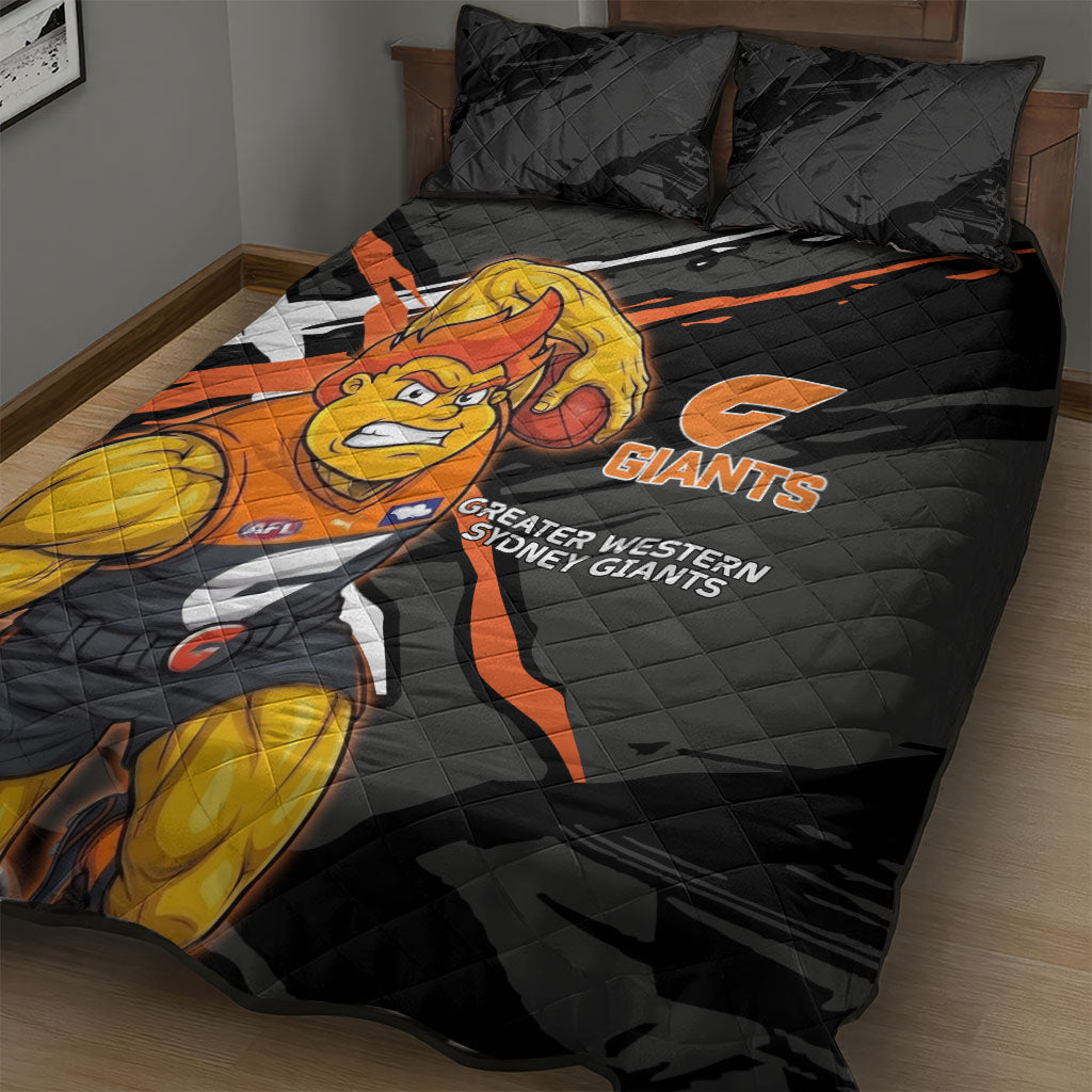 Greater Western Sydney Giants Quilt Bed Set Orange Muscular Mascot Graphic - Abstract Paint Splatter Art