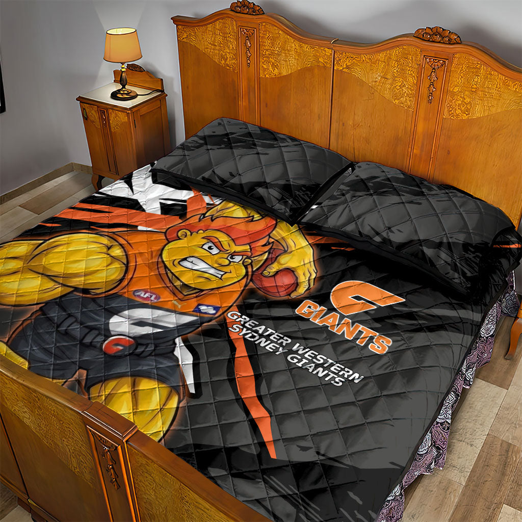 Greater Western Sydney Giants Quilt Bed Set Orange Muscular Mascot Graphic - Abstract Paint Splatter Art