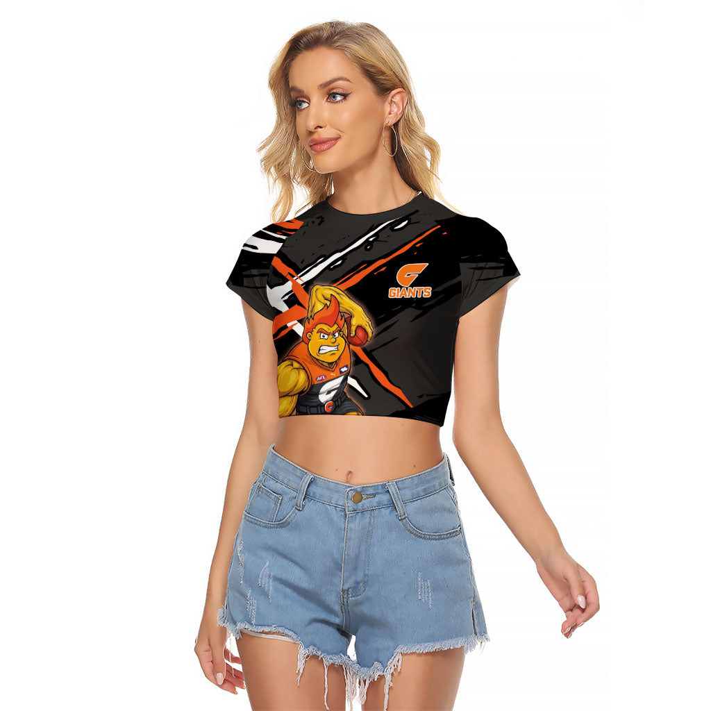 Greater Western Sydney Giants Raglan Cropped T Shirt Orange Muscular Mascot Graphic - Abstract Paint Splatter Art