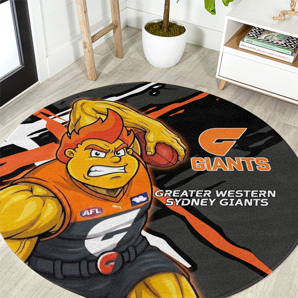 Greater Western Sydney Giants Round Carpet Orange Muscular Mascot Graphic - Abstract Paint Splatter Art