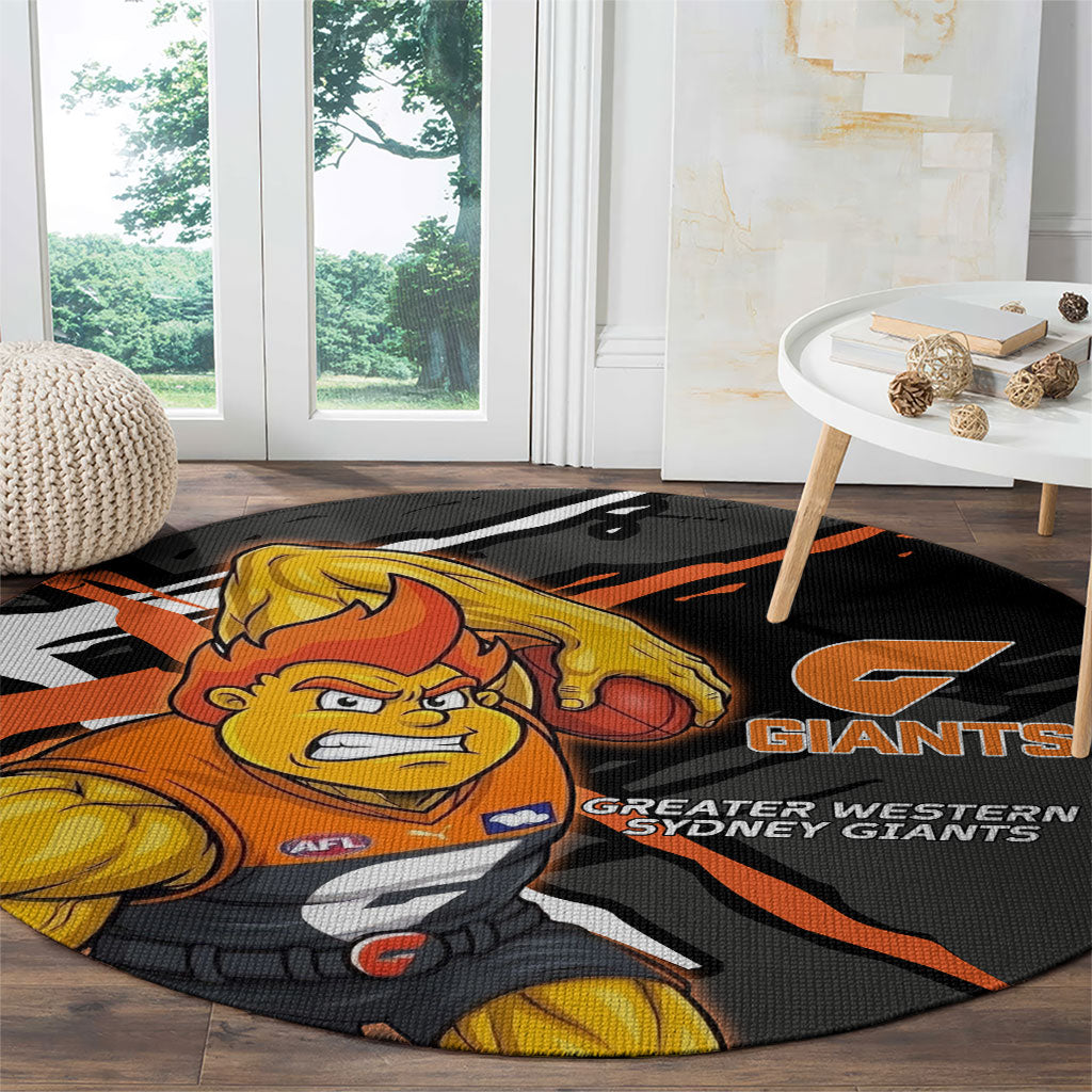 Greater Western Sydney Giants Round Carpet Orange Muscular Mascot Graphic - Abstract Paint Splatter Art