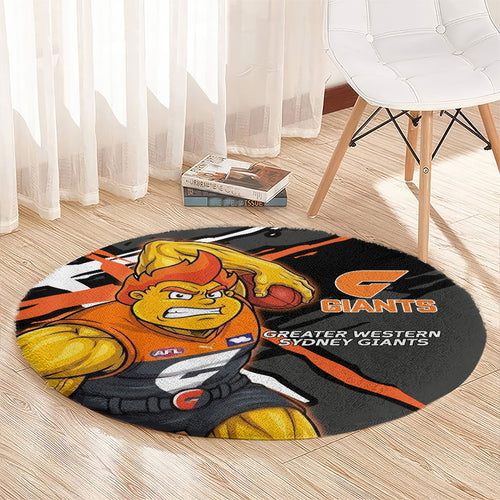 Greater Western Sydney Giants Round Carpet Orange Muscular Mascot Graphic - Abstract Paint Splatter Art