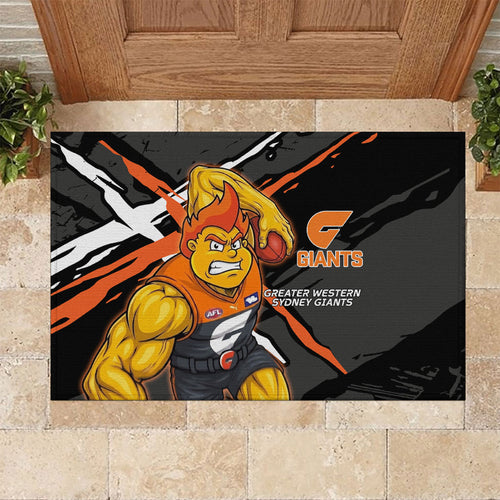 Greater Western Sydney Giants Rubber Doormat Orange Muscular Mascot Graphic - Abstract Paint Splatter Art