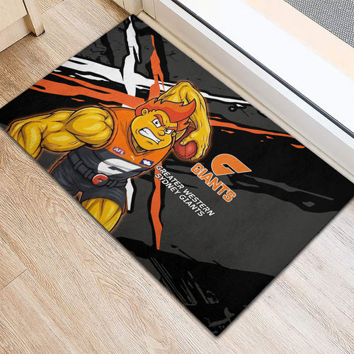 Greater Western Sydney Giants Rubber Doormat Orange Muscular Mascot Graphic - Abstract Paint Splatter Art