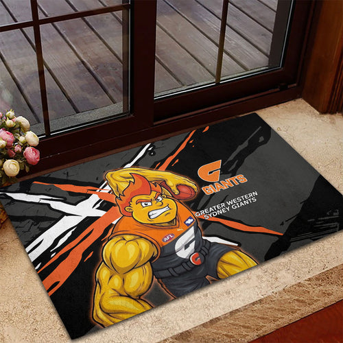Greater Western Sydney Giants Rubber Doormat Orange Muscular Mascot Graphic - Abstract Paint Splatter Art