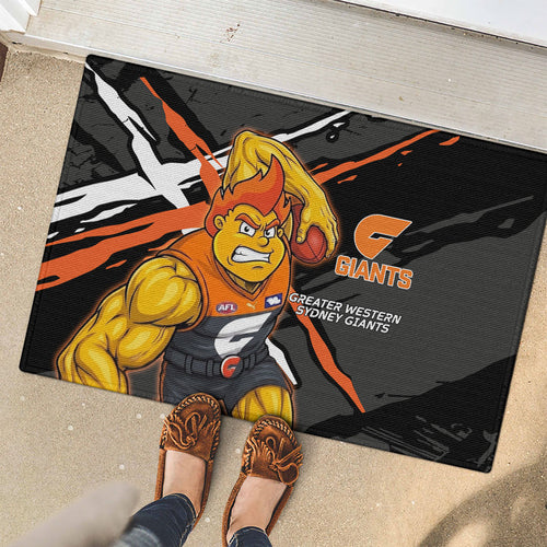 Greater Western Sydney Giants Rubber Doormat Orange Muscular Mascot Graphic - Abstract Paint Splatter Art