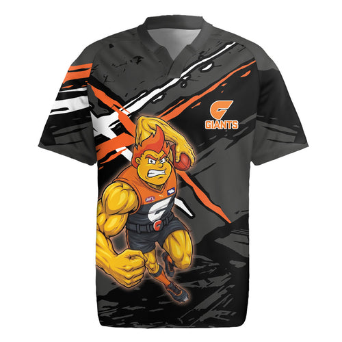 Greater Western Sydney Giants Rugby Jersey Orange Muscular Mascot Graphic - Abstract Paint Splatter Art