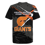 Greater Western Sydney Giants Rugby Jersey Orange Muscular Mascot Graphic - Abstract Paint Splatter Art