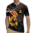 Greater Western Sydney Giants Rugby Jersey Orange Muscular Mascot Graphic - Abstract Paint Splatter Art